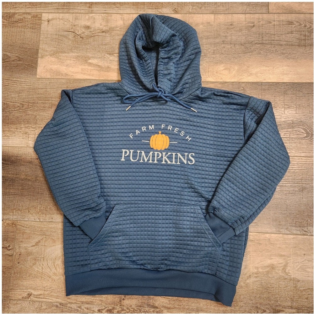 Unbranded Farm Fresh Pumpkins Hoodie Women Medium Teal Quilted Excellent Fall